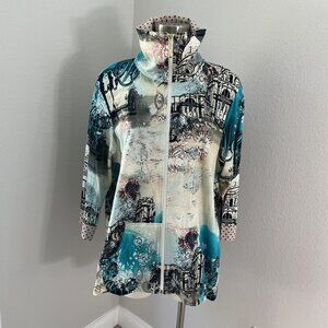 NEW Onque Woman Knit Jacket Womens Plus 2X Multicolor Venezia Zip Pockets Travel